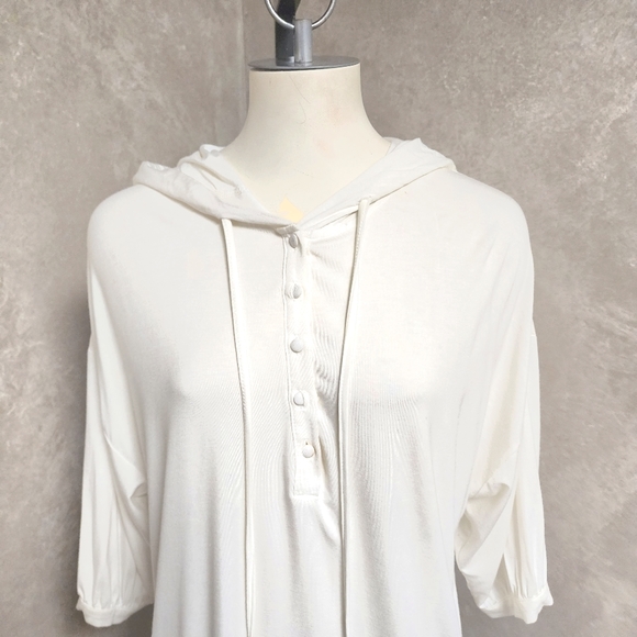 POL Hooded White Short Sleeve Relaxed Fit Boho Style Sweatshirt Size Small - Picture 5 of 15